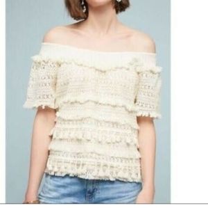Anthropologie cream tassel top Love Sam off shoulder sz large